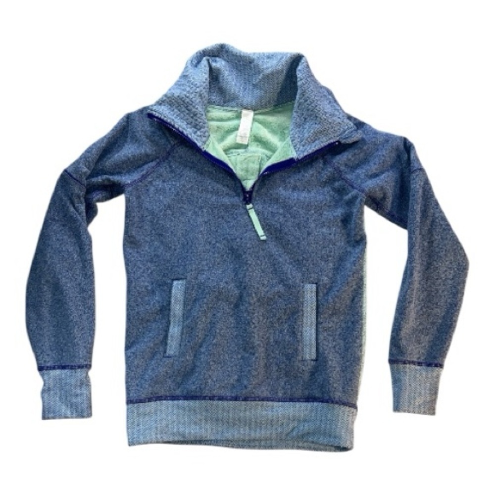 Ivivva Lululemon Shiver Stopper Fleece Pullover Girls Size 10 Blue Herringbone